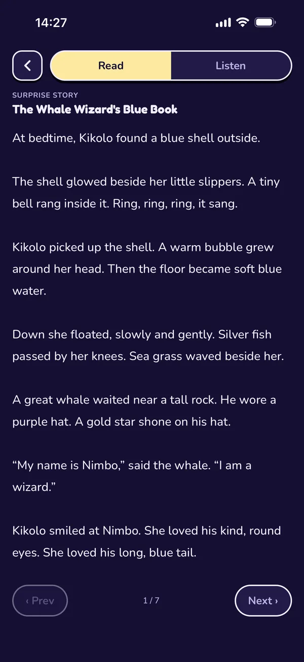 Read mode: the same chapter as text, for reading together